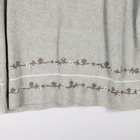 CD Petites M Linen Rayon Knit Top Collar Embroidered Floral Cottagecore Shirt - Picture 2 of 5